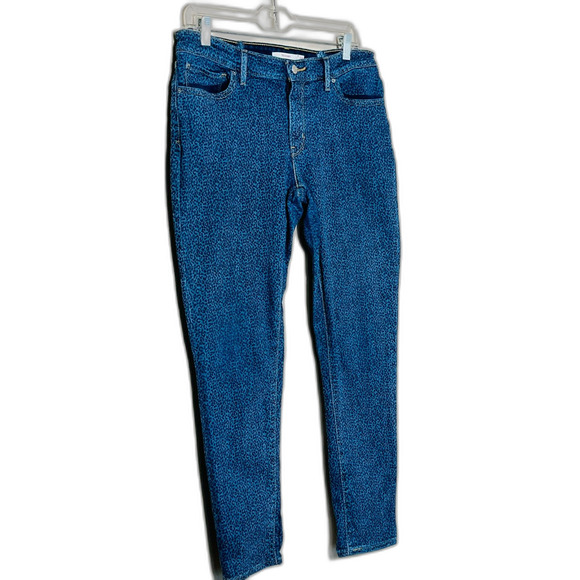 Levis 711 Skinny Dark Wash Leopard Cheetah Print Denim Jeans 32 Size 14 Midrise - Picture 2 of 9
